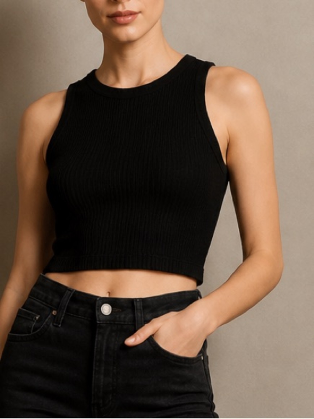 Uniqlo Black Ribbed Cropped Tank - Women's Sleeveless